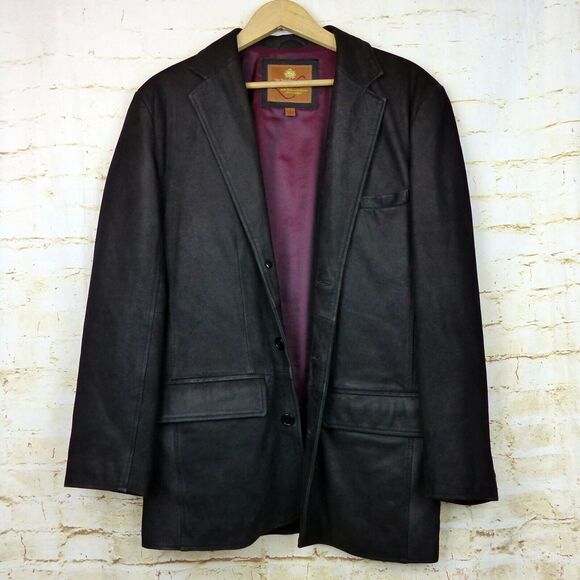 The Territory Ahead Pebbled Leather Jacket Mens S Black 3 Button Pockets VTG - Picture 4 of 15